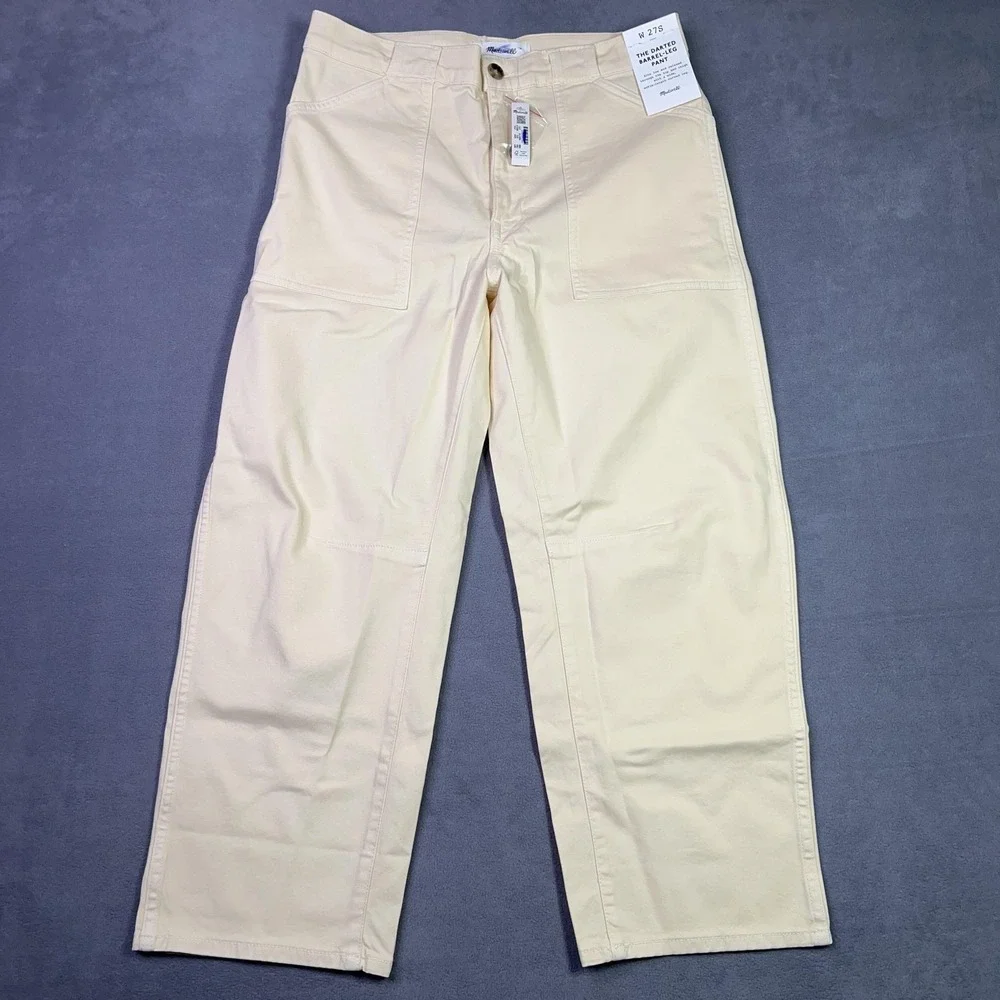 Madewell The Darted Barrel-Leg Pant Womens 27S Vanilla Cream Relaxed Ankle NWT